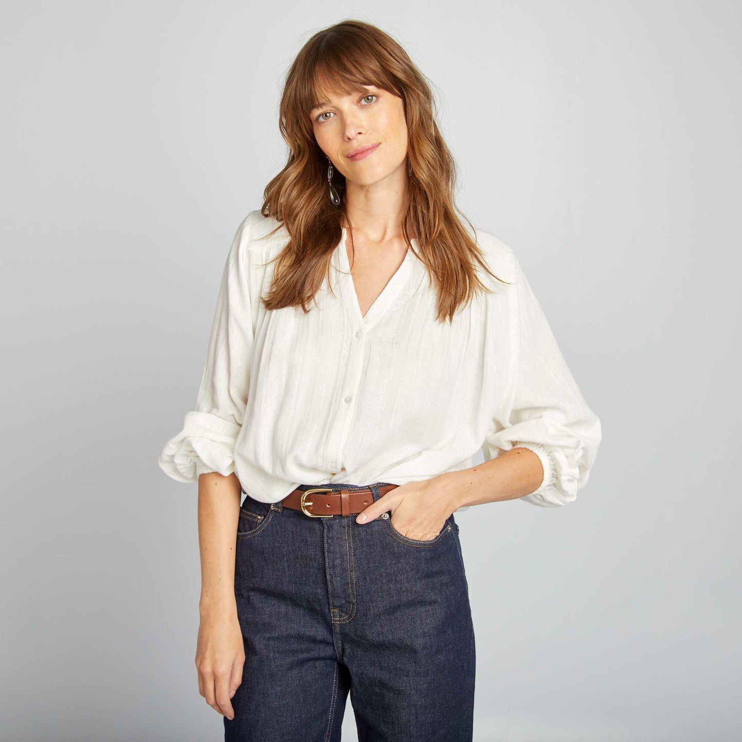 Blouse fluide avec fils métalliques brillants blanc