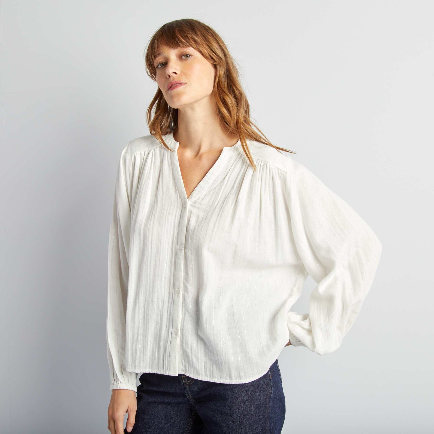 Blouse fluide avec fils métalliques brillants blanc