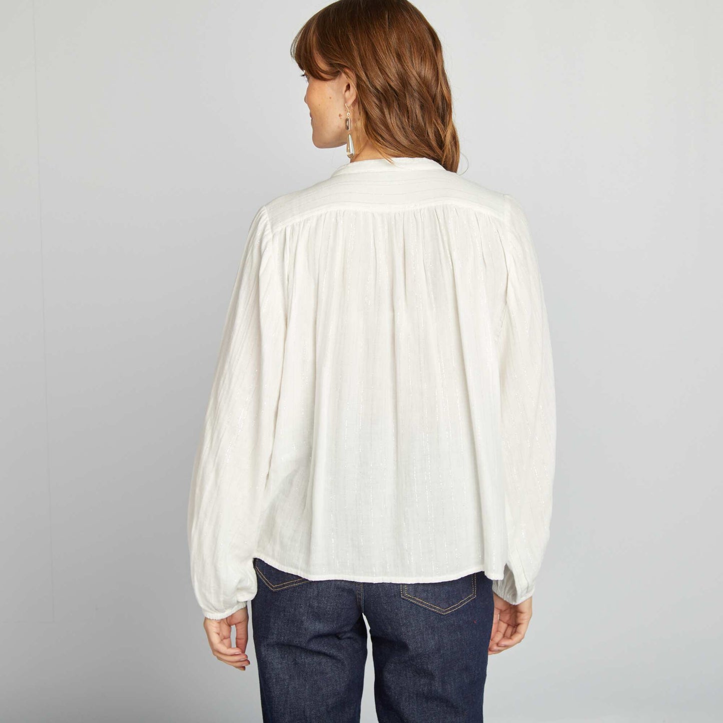 Blouse fluide avec fils métalliques brillants blanc