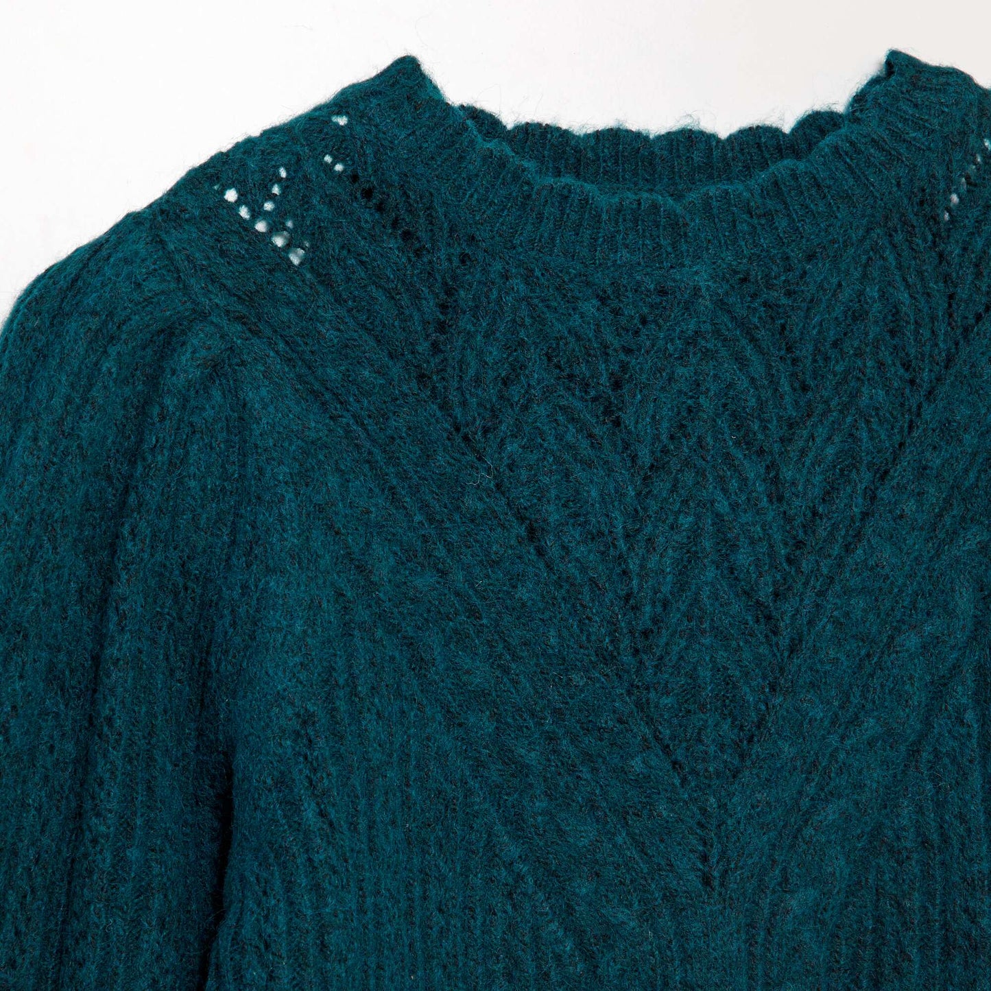 Robe pull en maille ajourée et torsadée vert