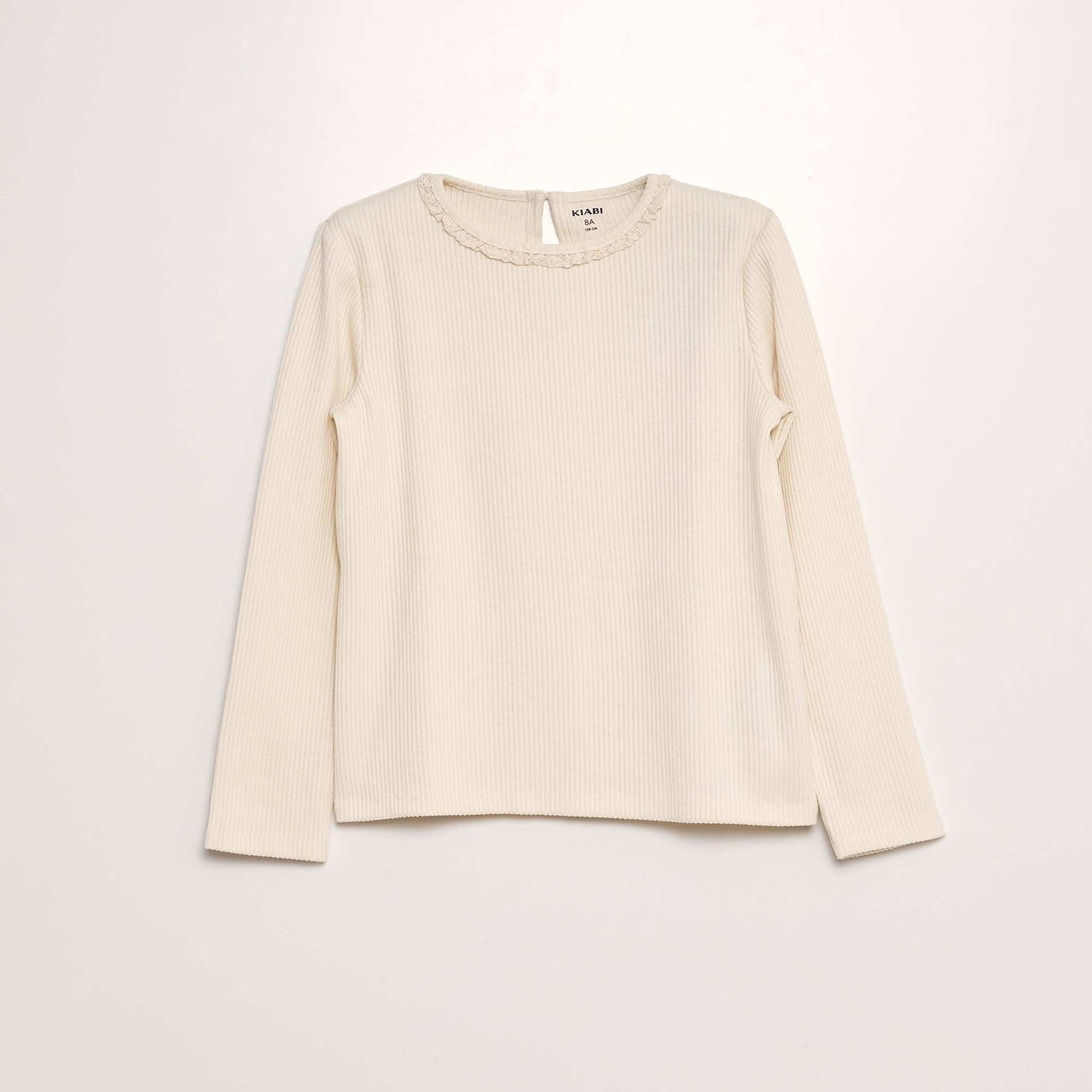 T-shirt côtelé avec col brodé Beige