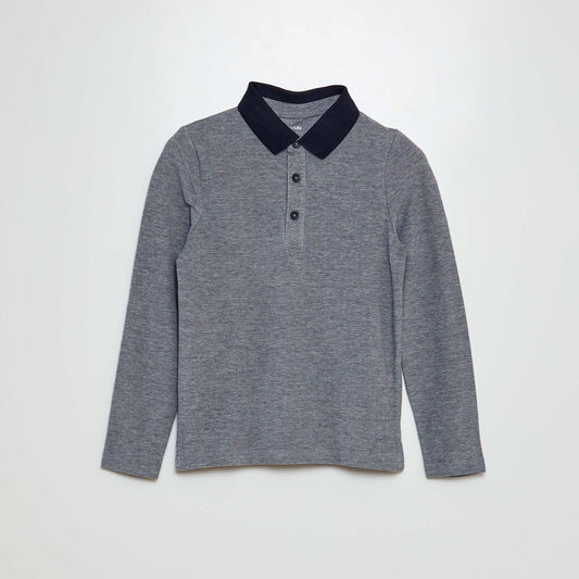 Polo en piqué de coton manches longues Bleu gris