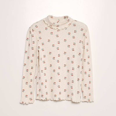 T-shirt maille doudou avec col montant Beige