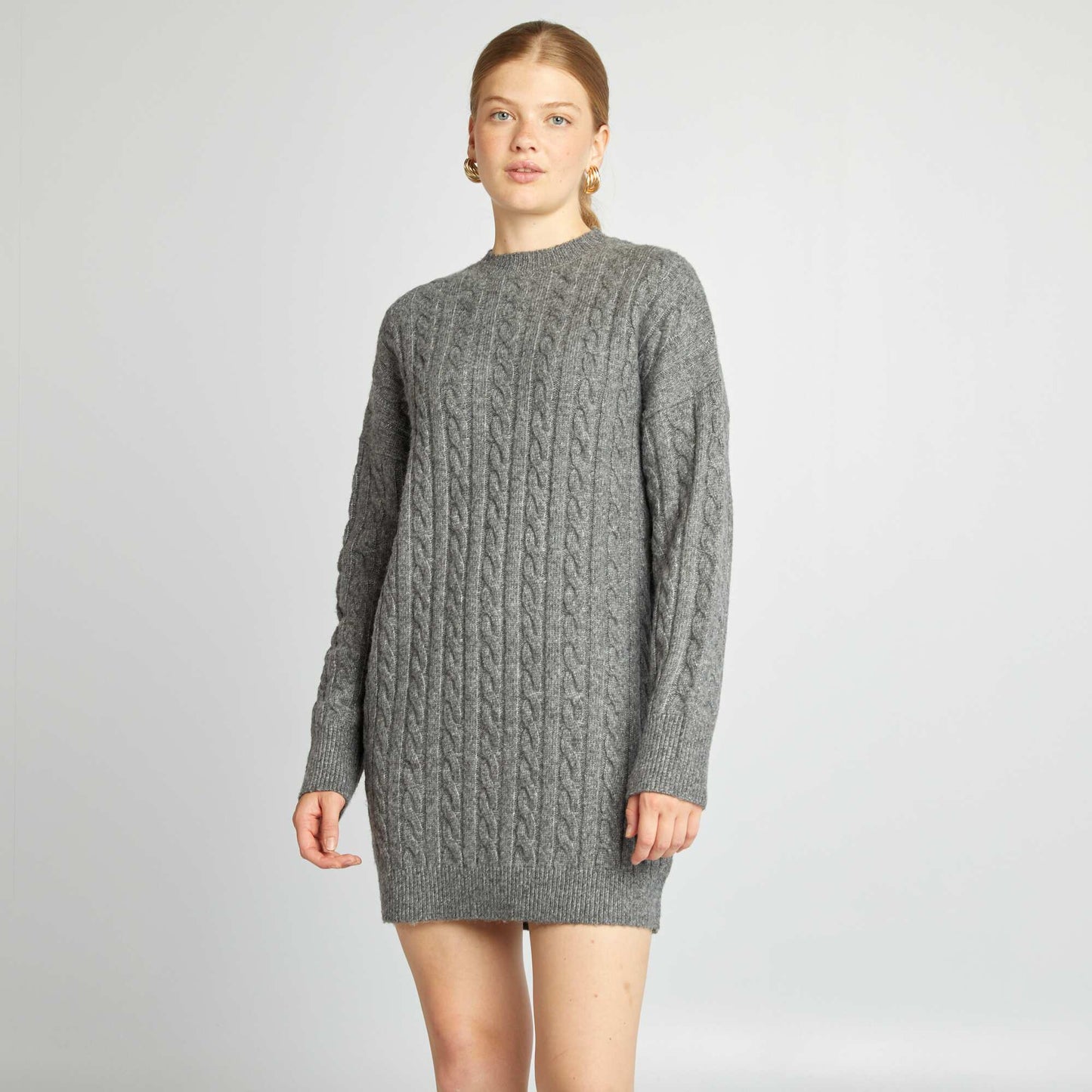 Robe pull en maille torsadée Gris foncé