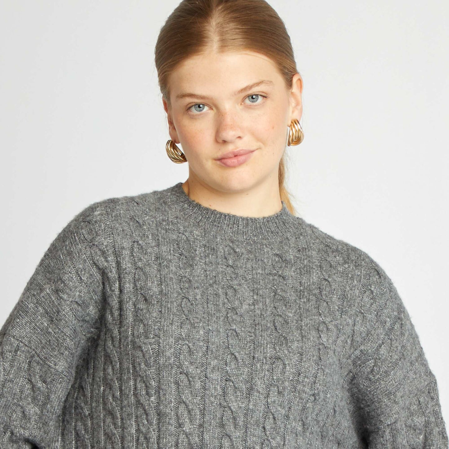 Robe pull en maille torsadée Gris foncé