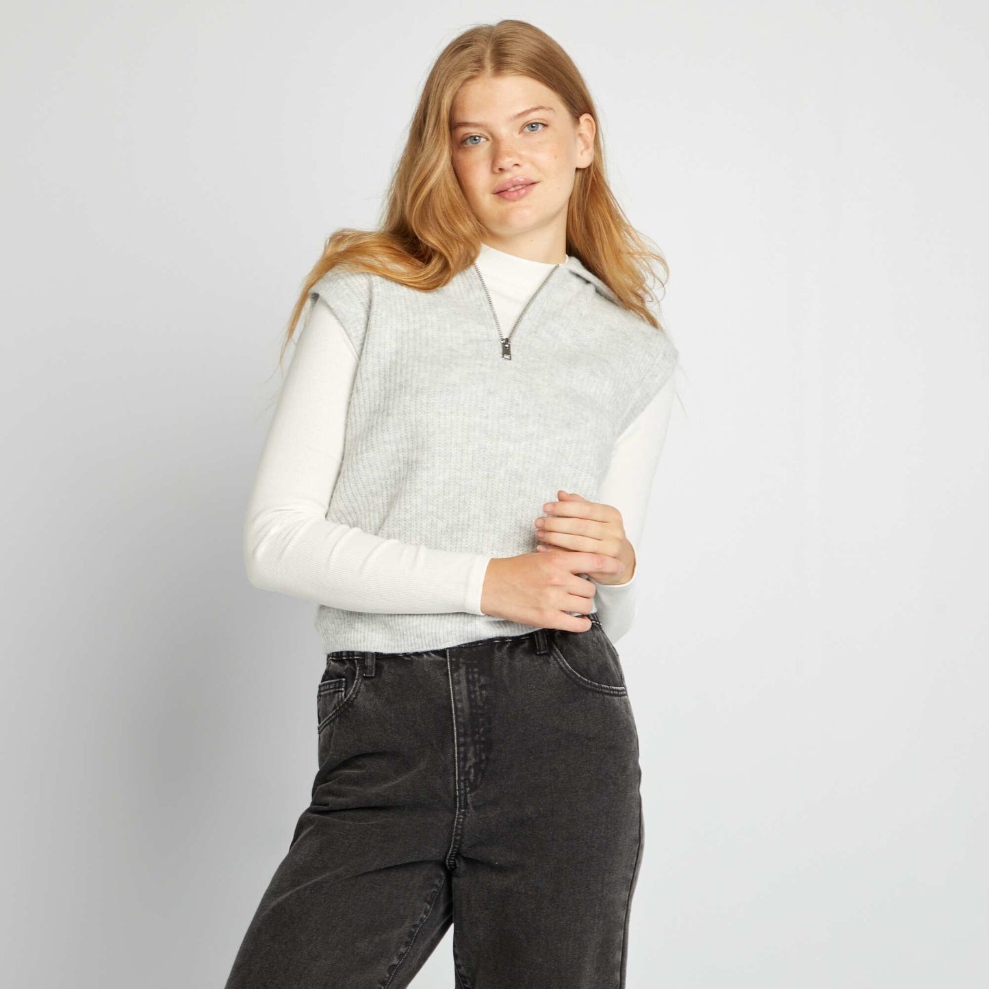 Pull sans manches avec col zippé Gris clair