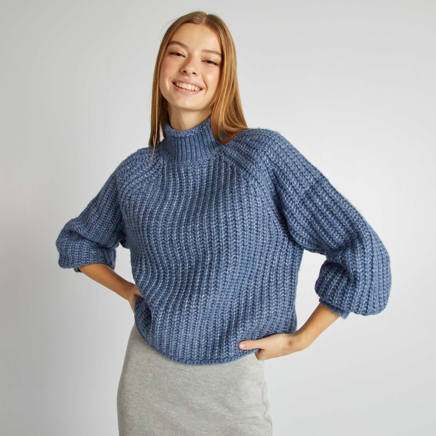 Pull col montant Bleu