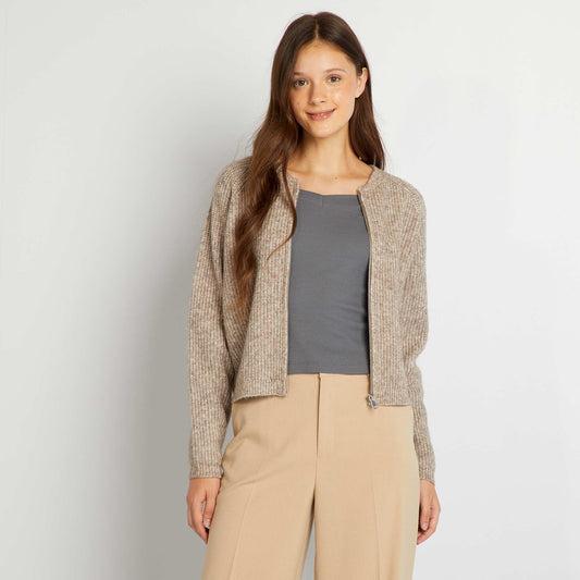 Gilet zippé en maille tressée Beige