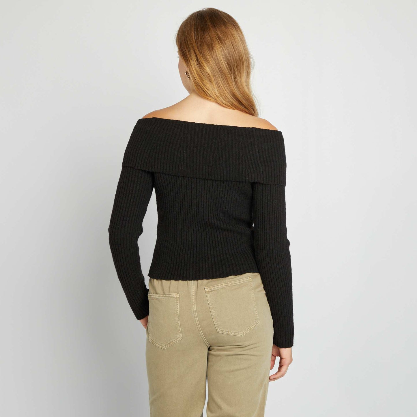 Pull en maille avec col bardot noir