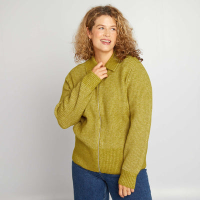 Gilet zippé col polo Moutarde