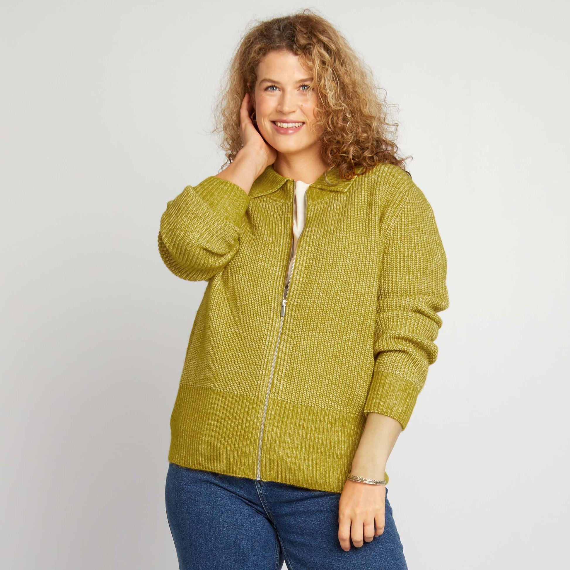 Gilet zippé col polo Moutarde