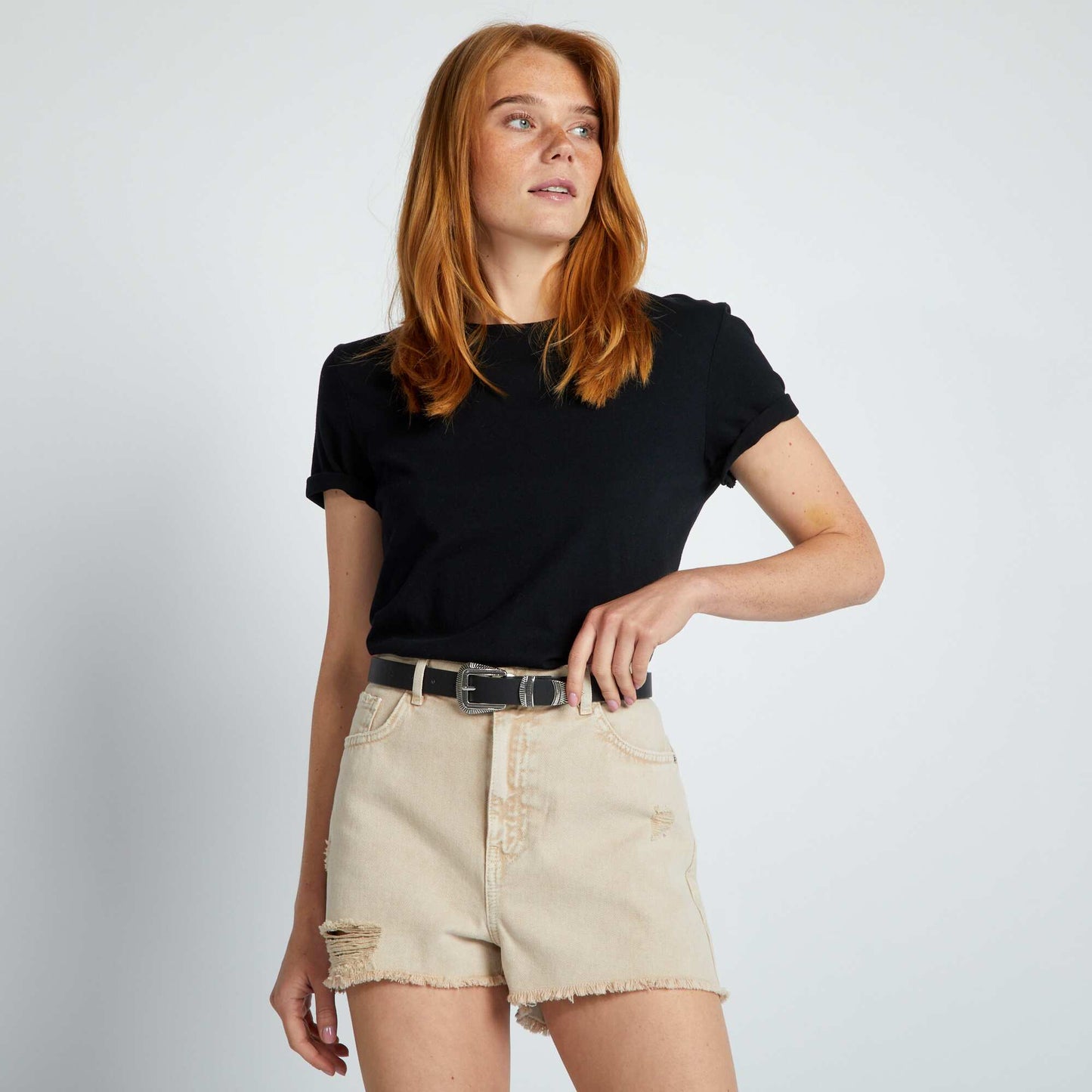 Short en jean délavé Beige