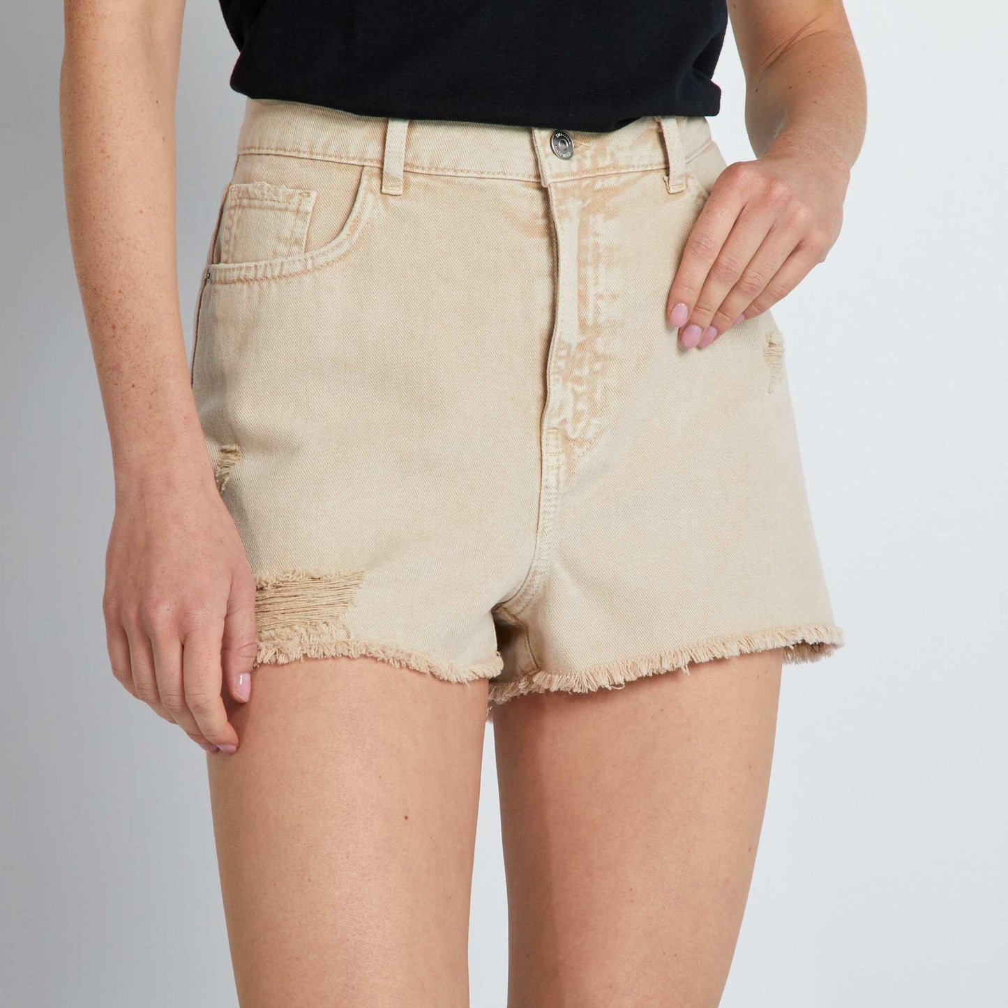 Short en jean délavé Beige