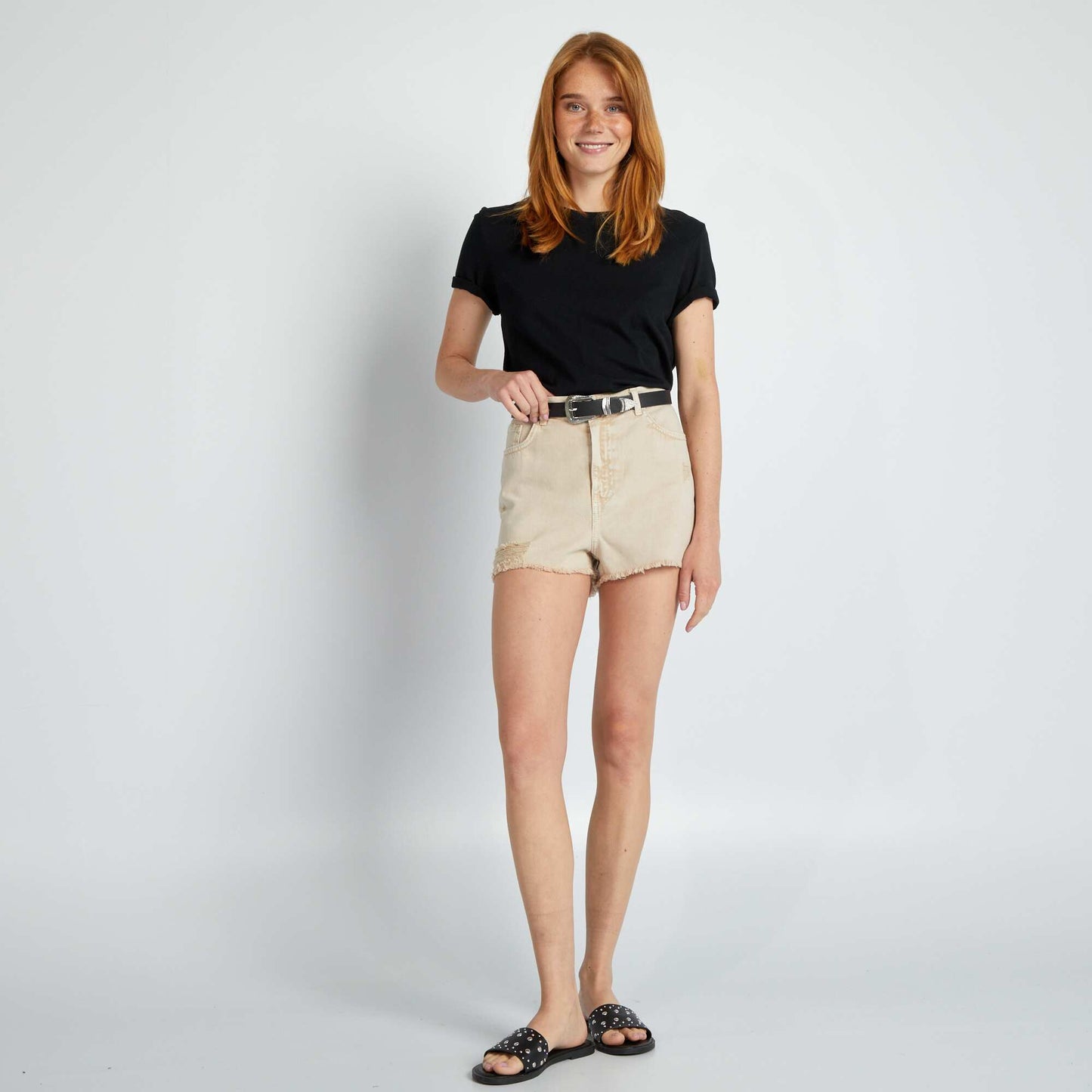 Short en jean délavé Beige