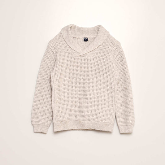 Pull en tricot avec col châle Beige