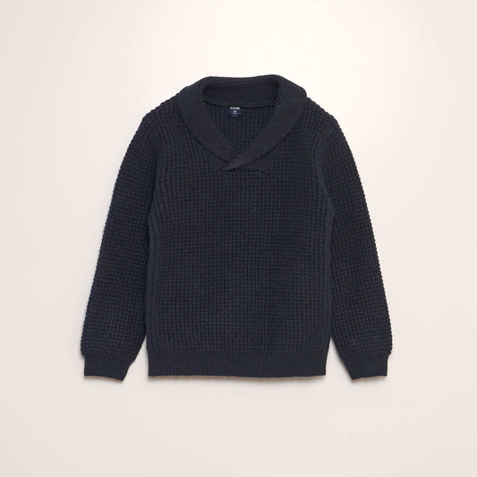 Pull en tricot avec col châle Bleu