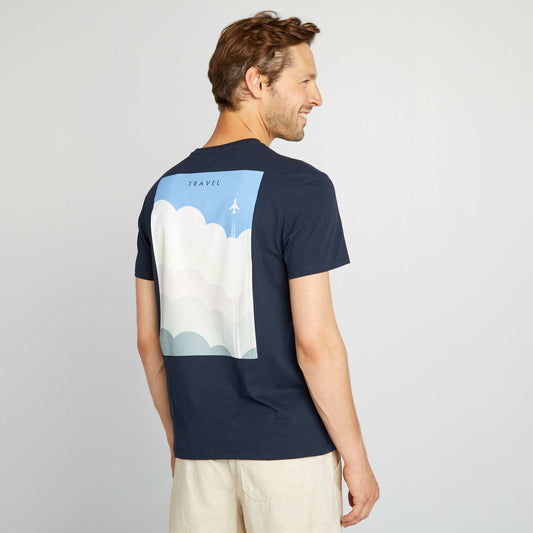 T-shirt avec large imprimé au dos Bleu