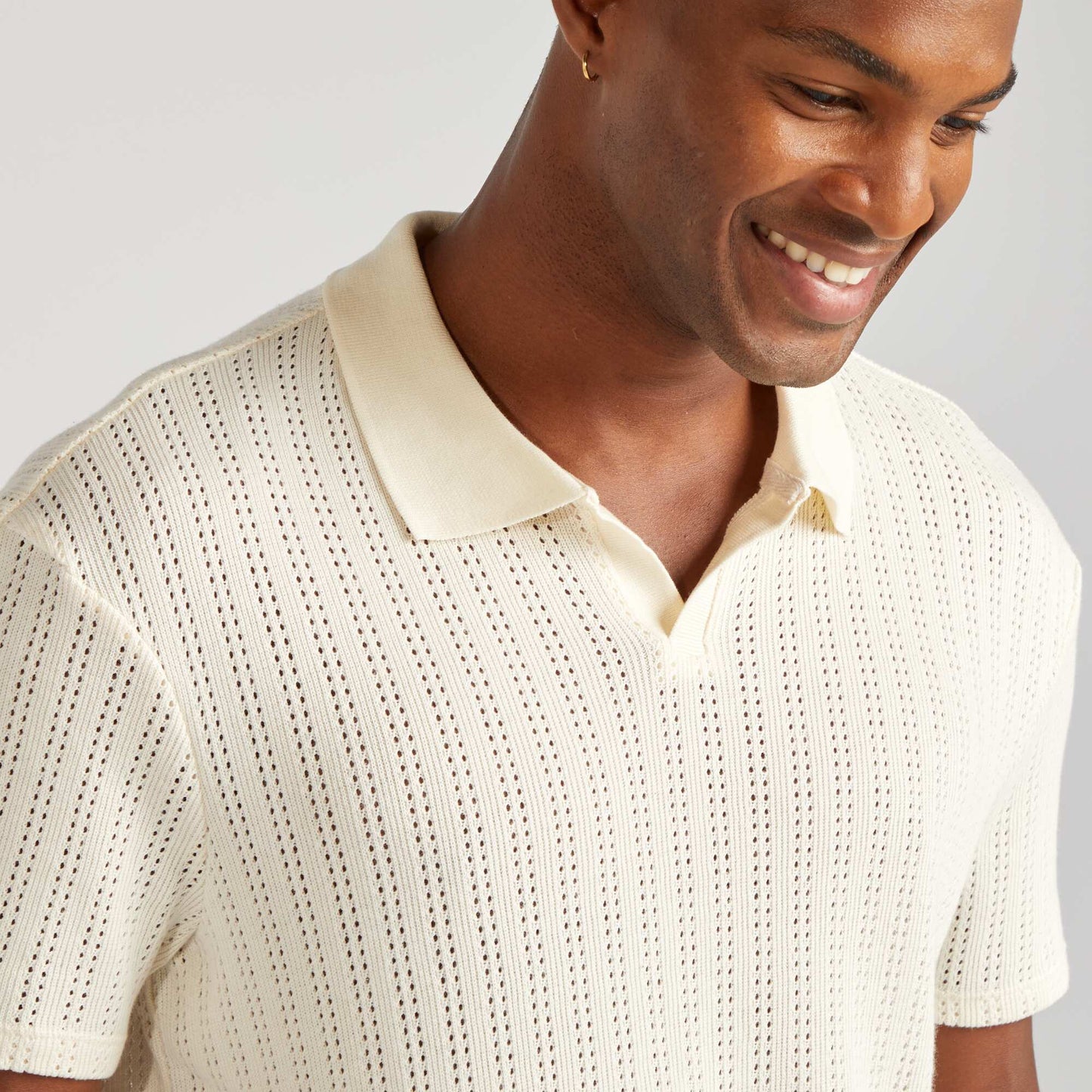 Polo en maille ajourée Beige