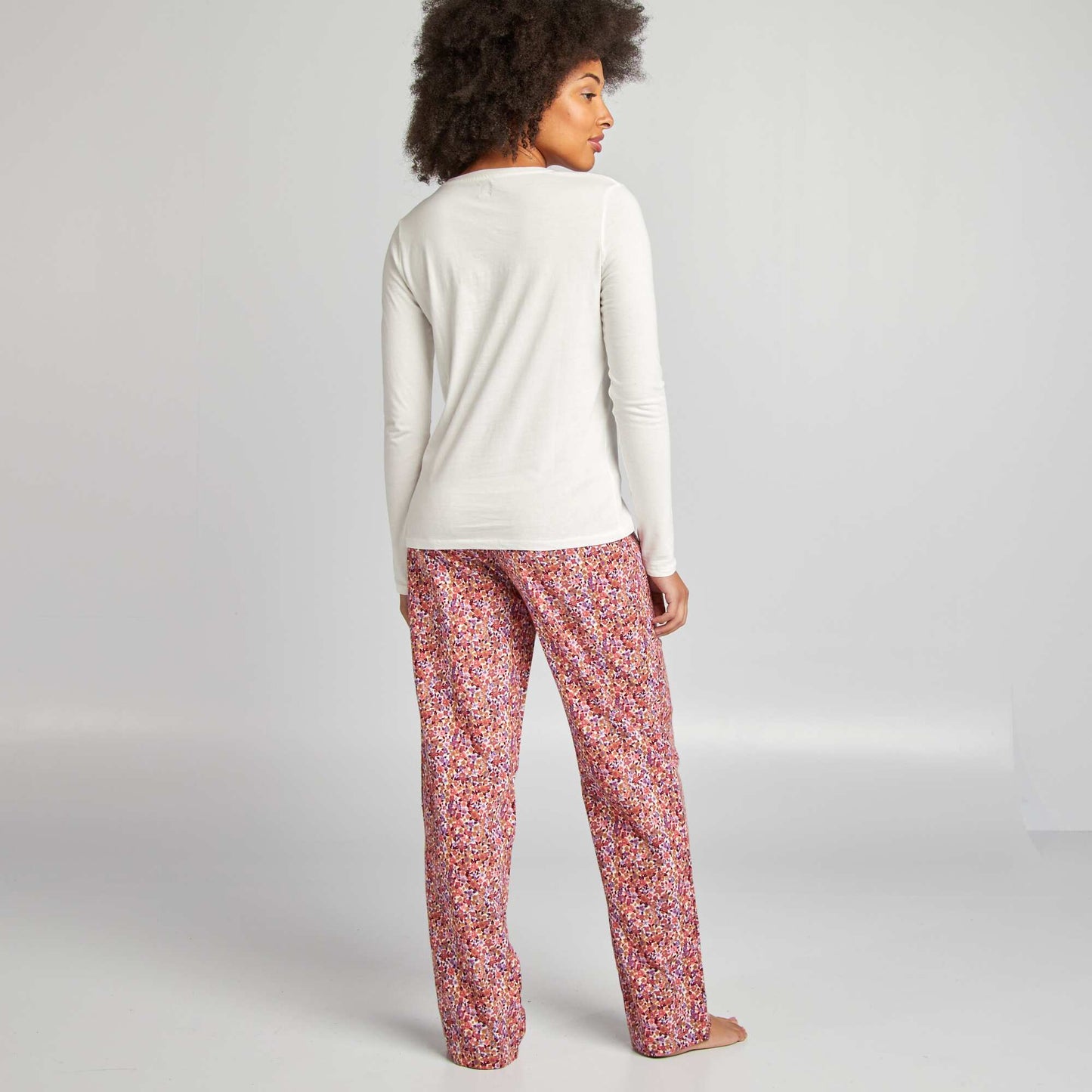 Ensemble pyjama tee-shirt + pantalon imprimé Blanc/rose fleuri