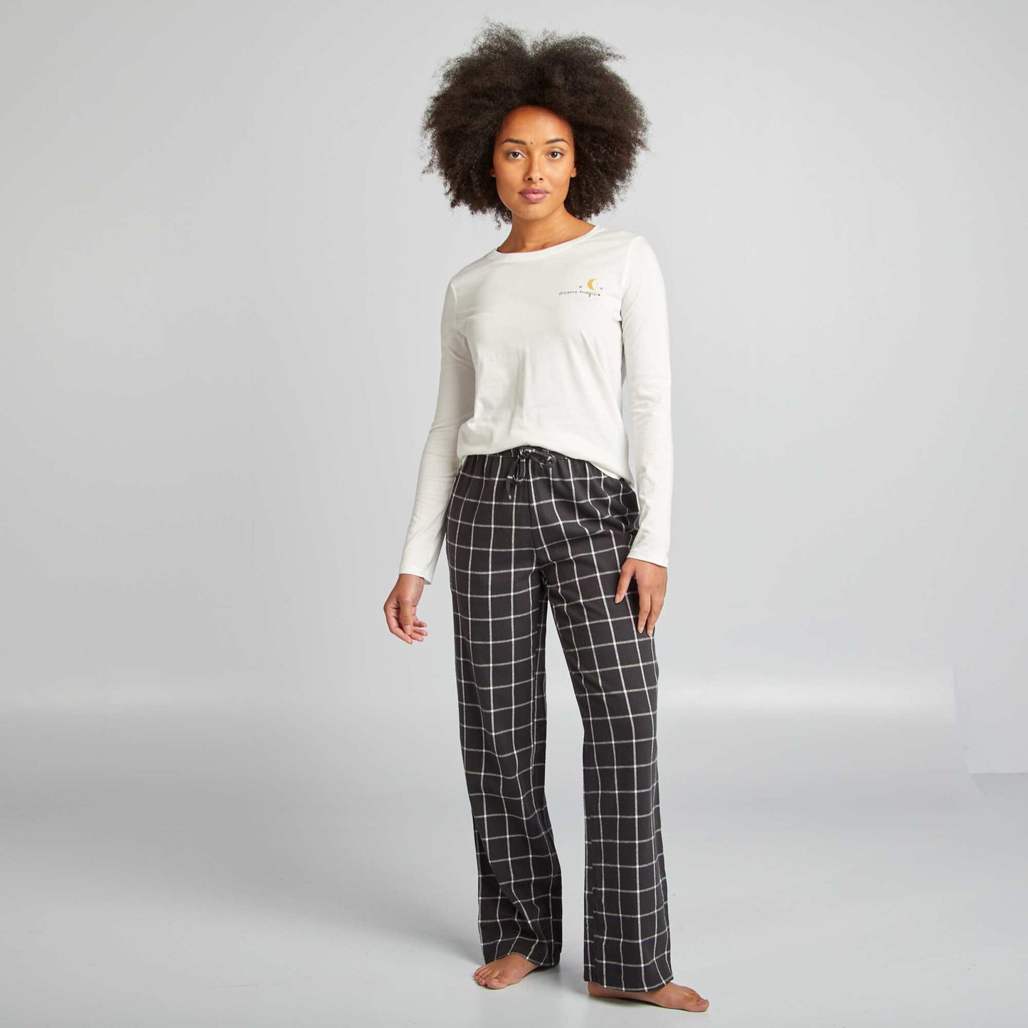 Ensemble pyjama tee-shirt + pantalon imprimé Blanc/noir