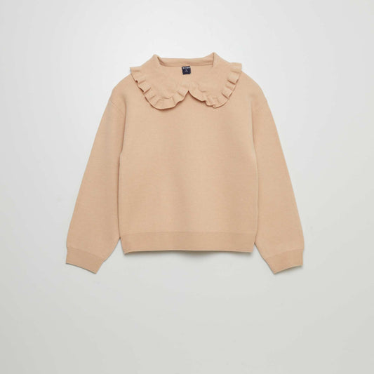 Pull uni à col claudine Beige