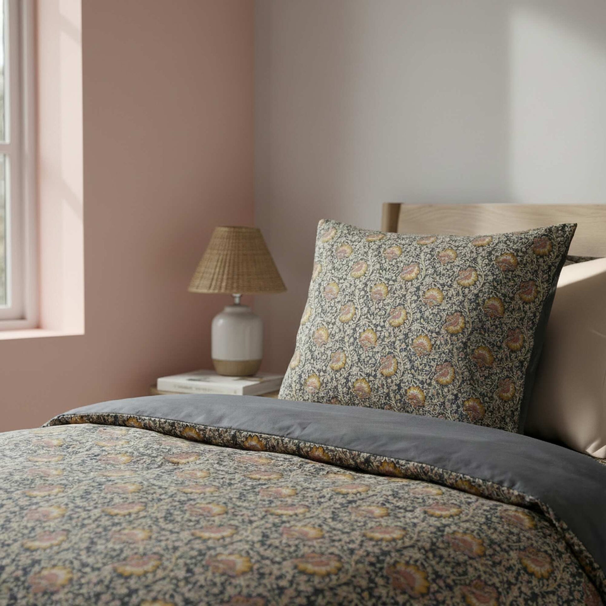 Parure de lit 1 personne 140 x 200cm en coton 57 fils - Kiabi Home GRIS FLEURI