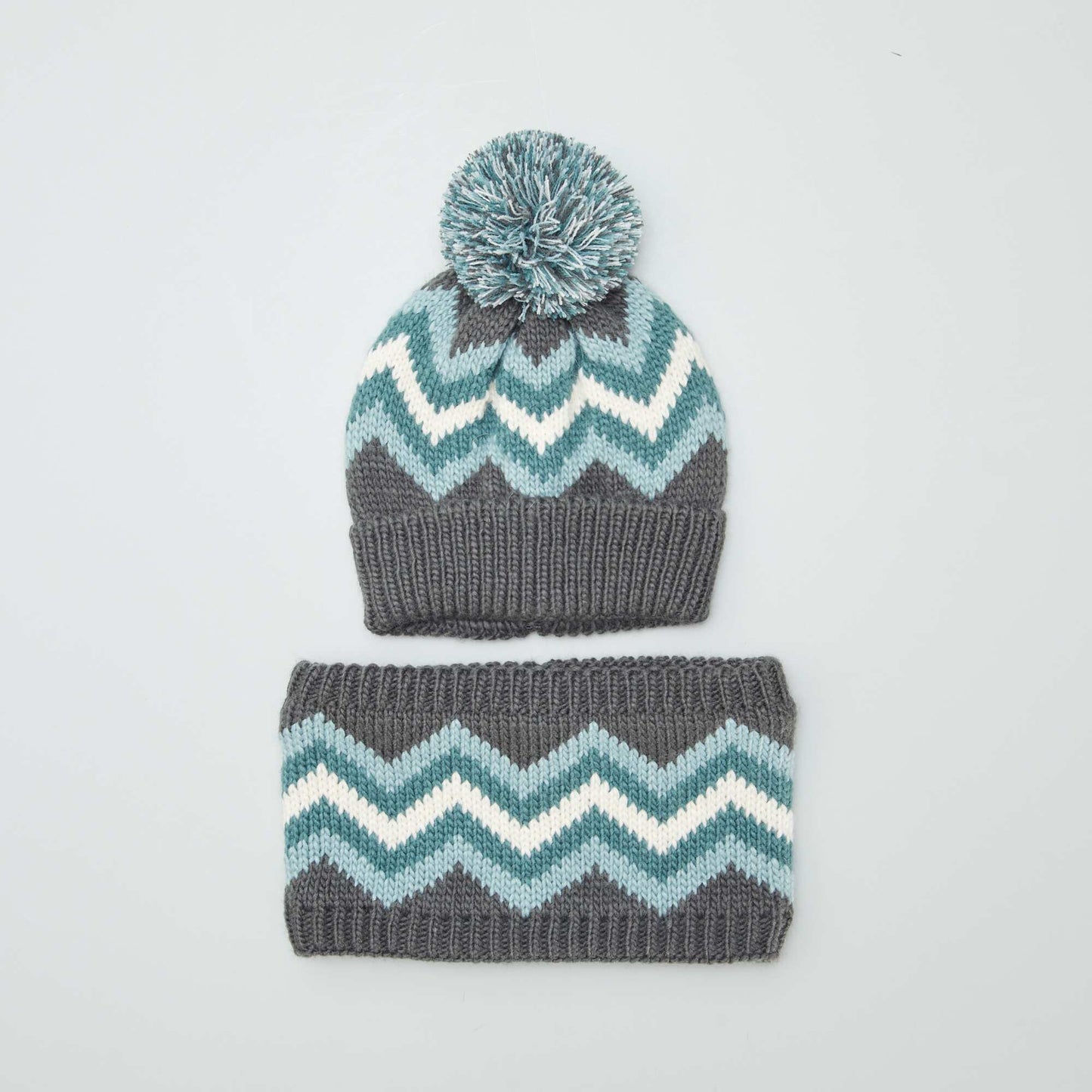 Ensemble bonnet + snood imprimé Bleu