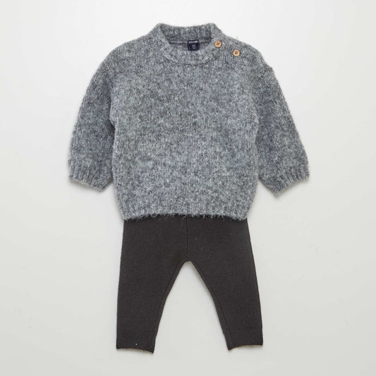 Ensemble pull + legging en maille tricot - 2 pièces Noir