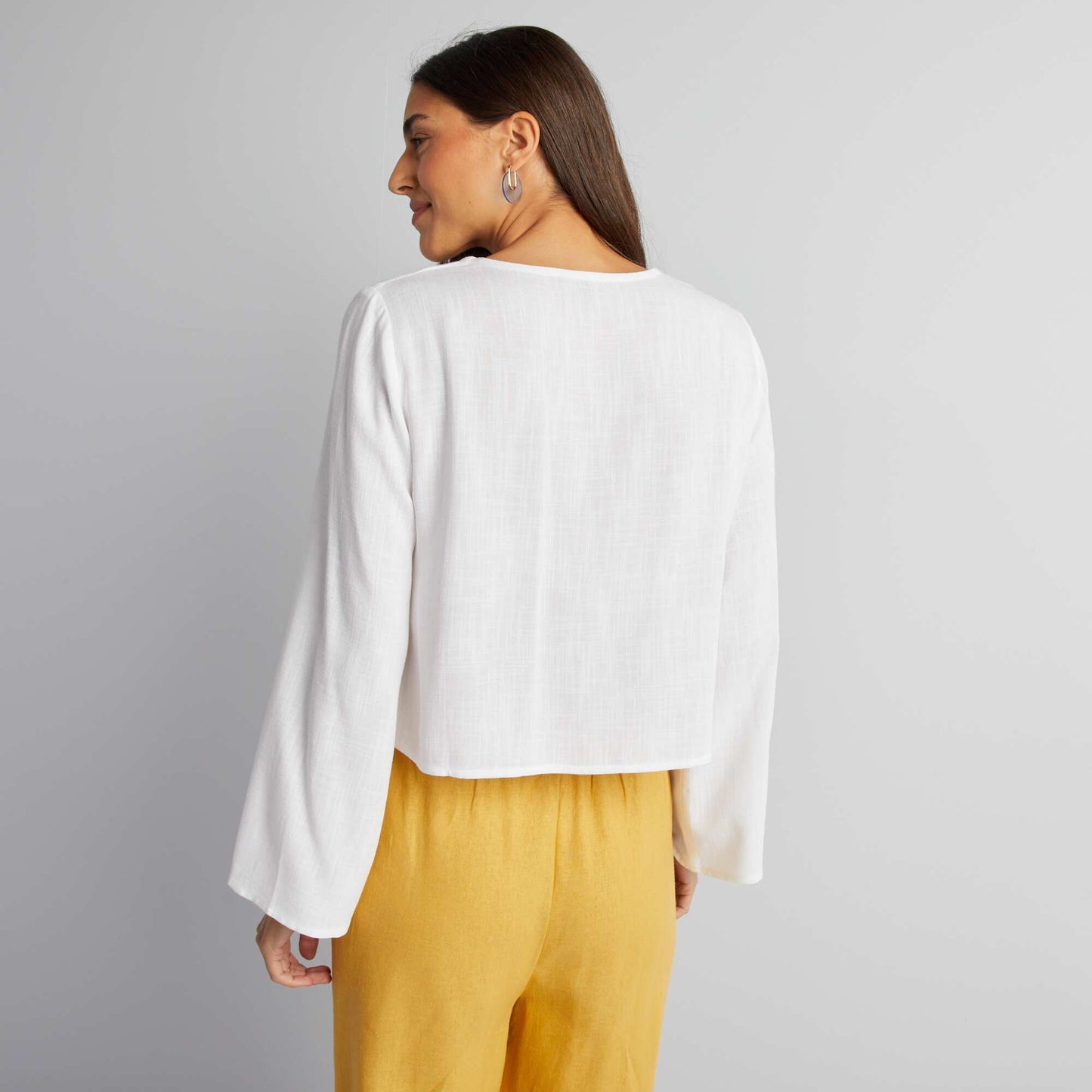 Blouse en lin mélangée nouée devant Blanc