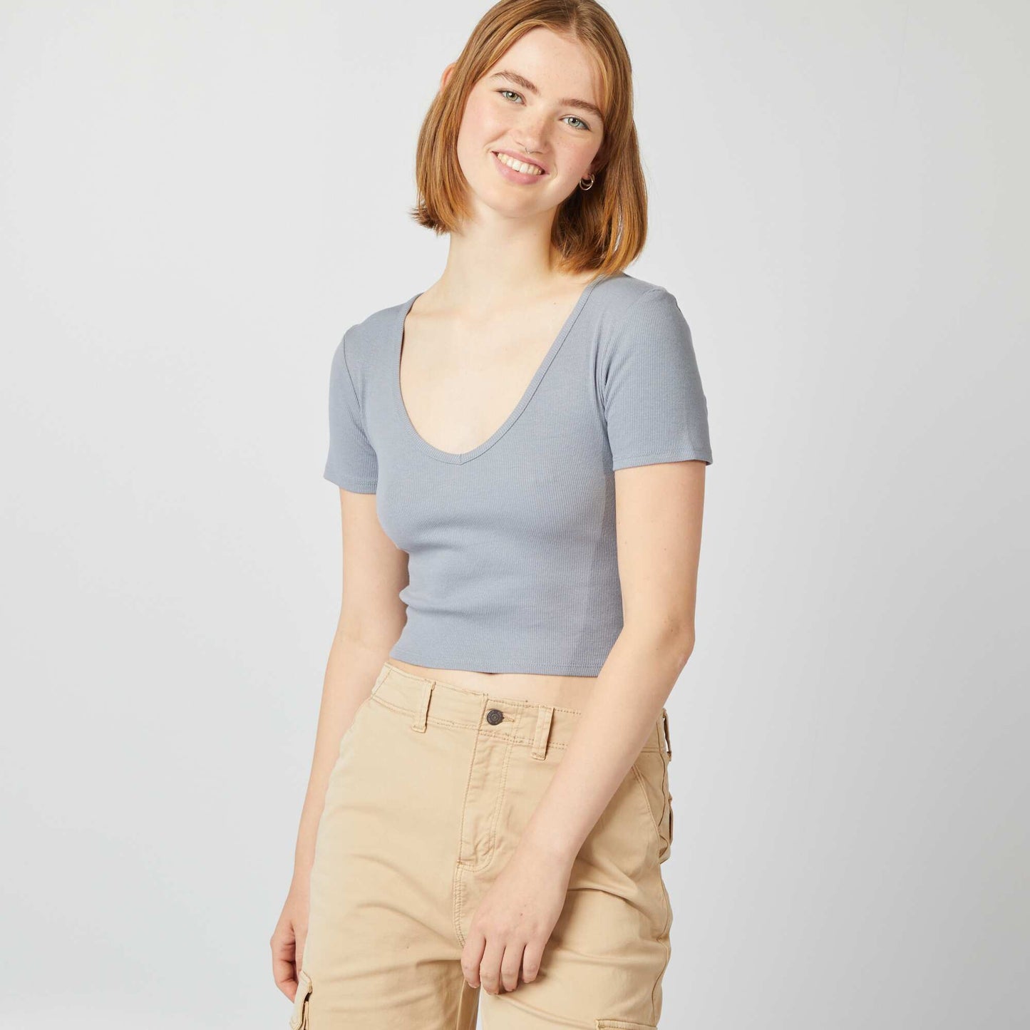 Tee-shirt basique crop top Bleu gris