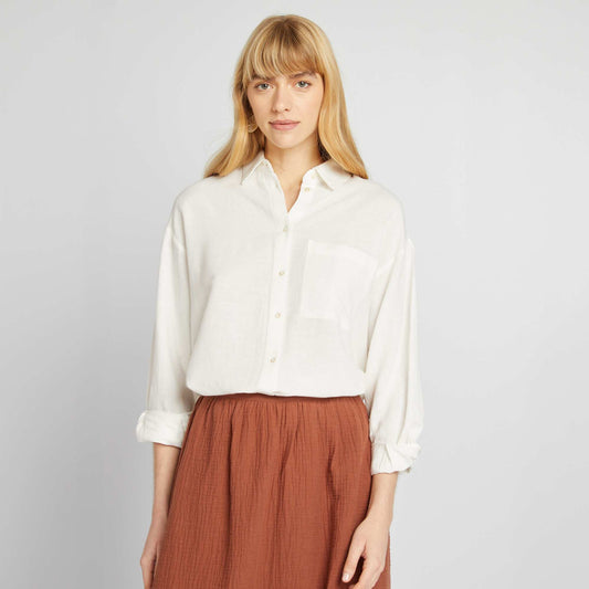 Chemisier long avec poche poitrine avec 20% de lin BLANC