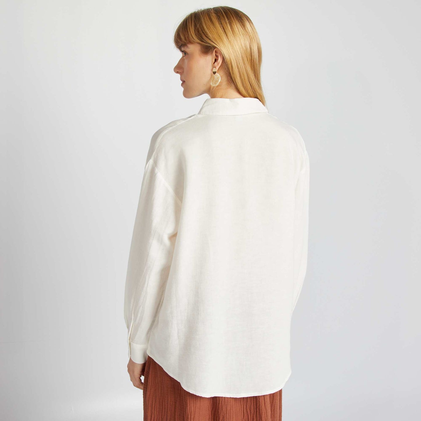 Chemisier long avec poche poitrine avec 20% de lin BLANC