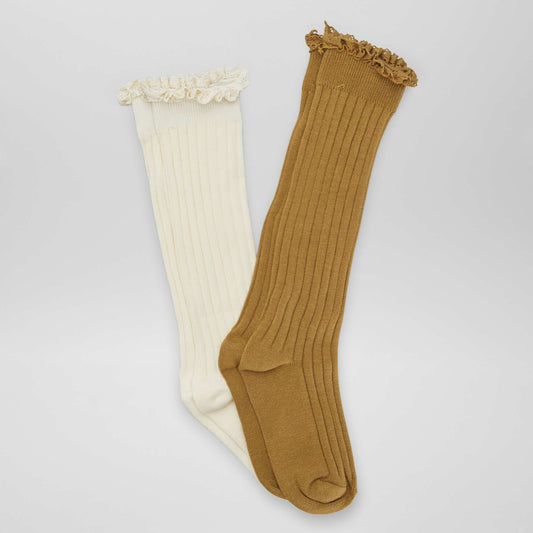 Lot de 2 chaussettes hautes côtelées Rose