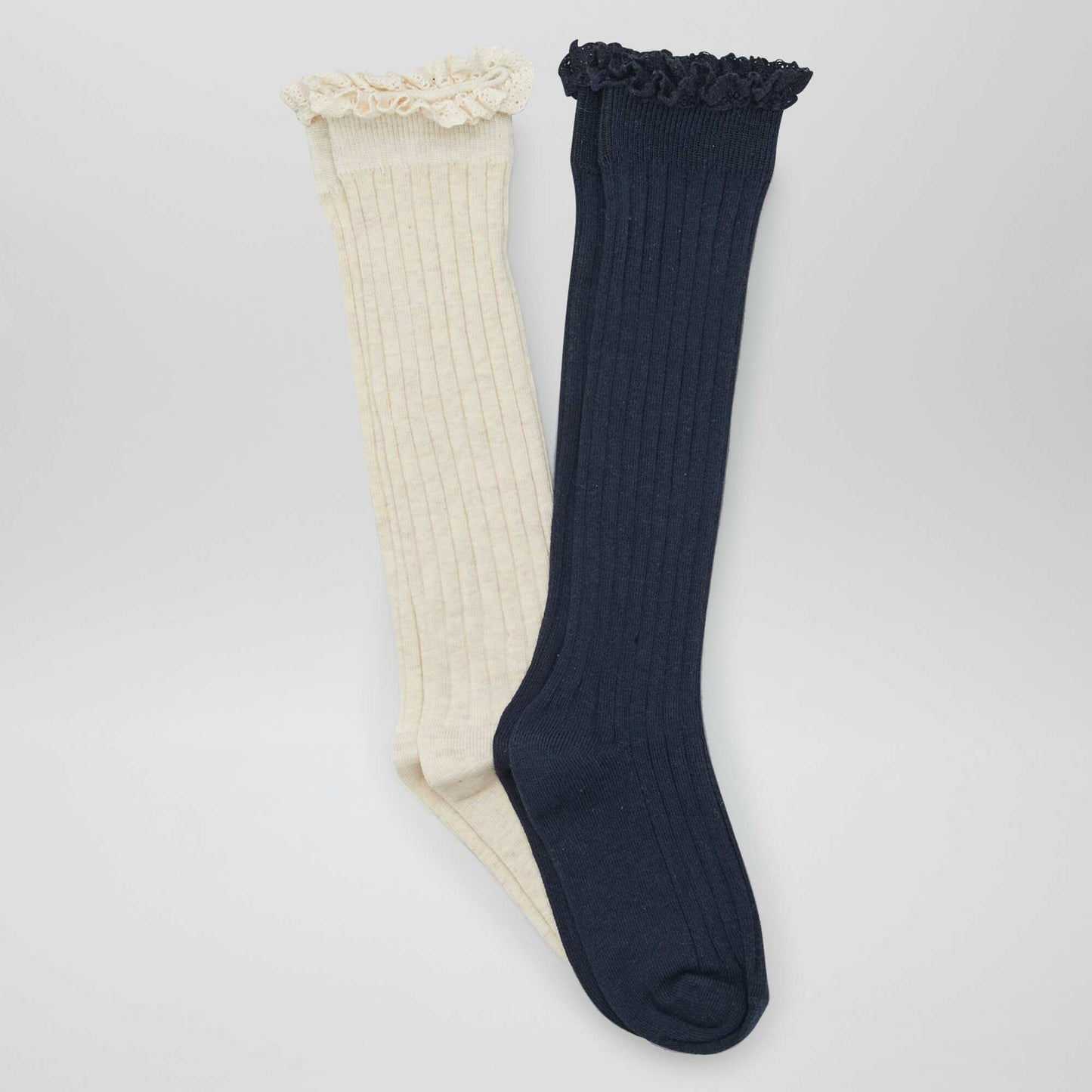 Lot de 2 chaussettes hautes côtelées Beige