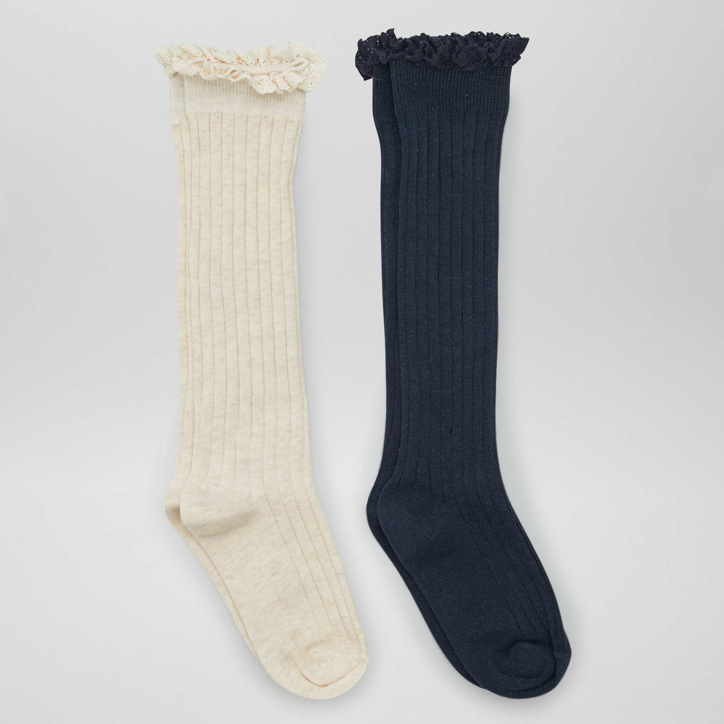 Lot de 2 chaussettes hautes côtelées Beige