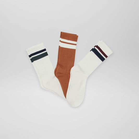 Chaussettes hauttes en maille - Lot de 3 Blanc/camel