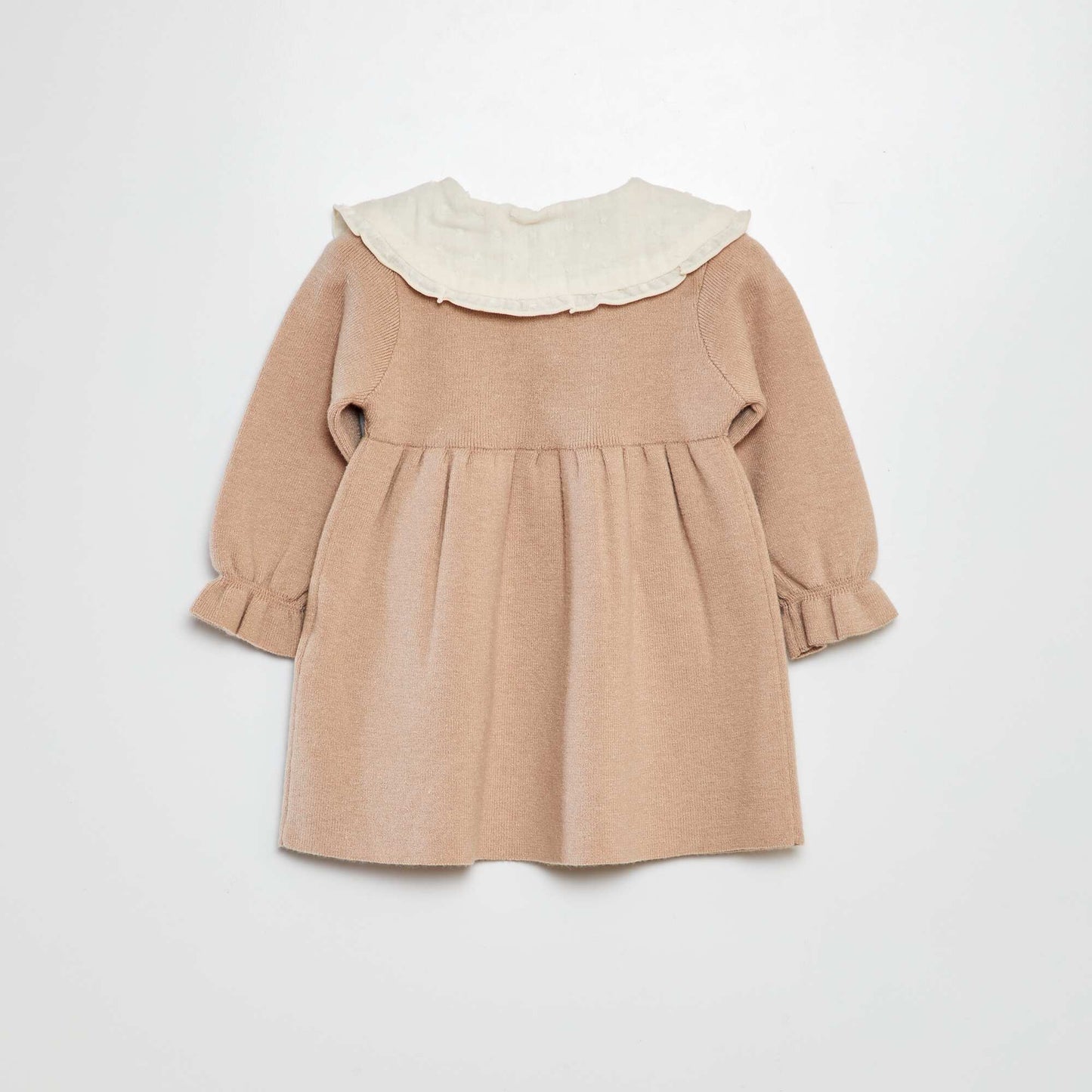 Robe en maille avec col plumetis Beige