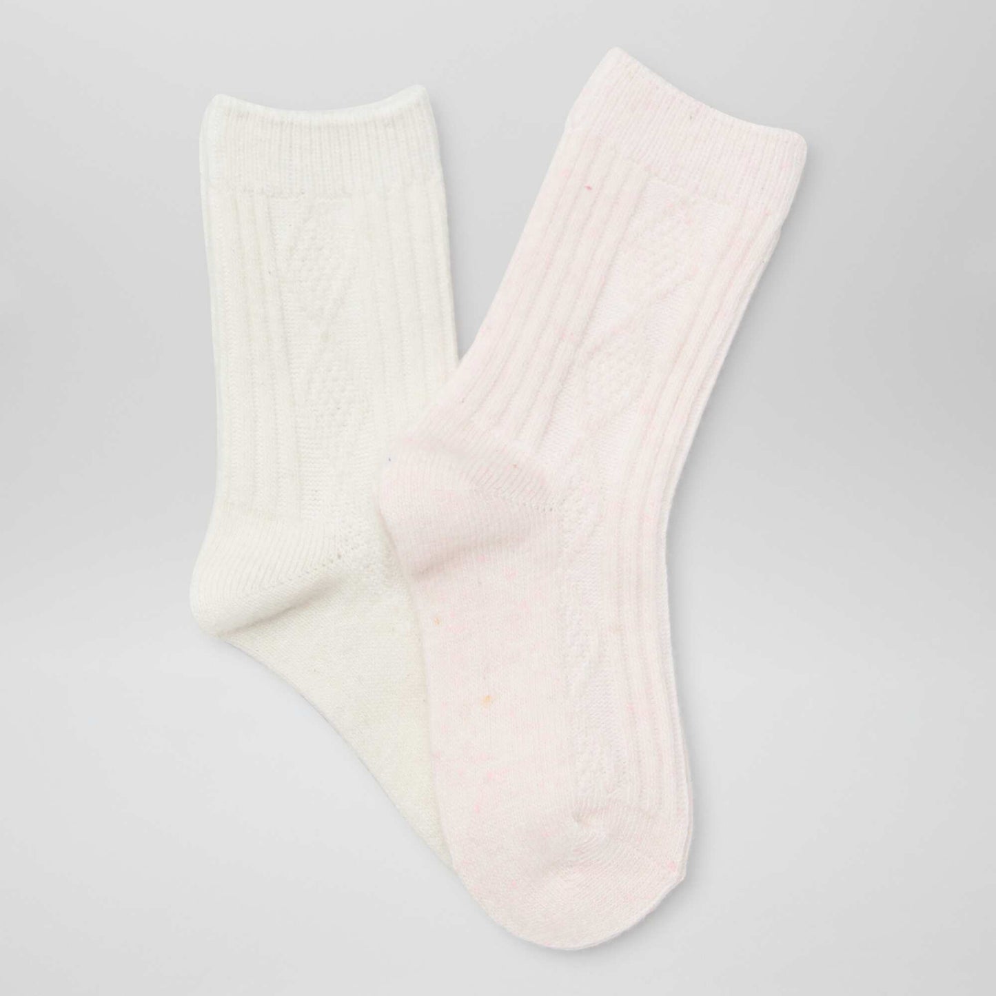 Lot de 2 paires de chaussettes en maille fantaisie Blanc/rose