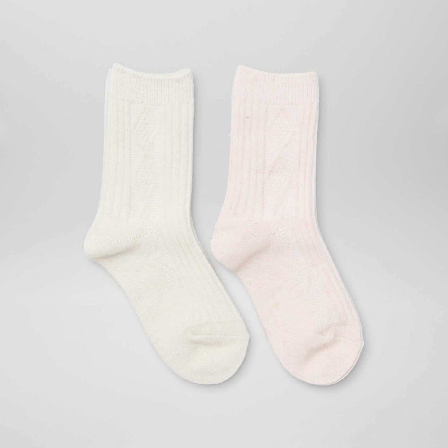 Lot de 2 paires de chaussettes en maille fantaisie Blanc/rose