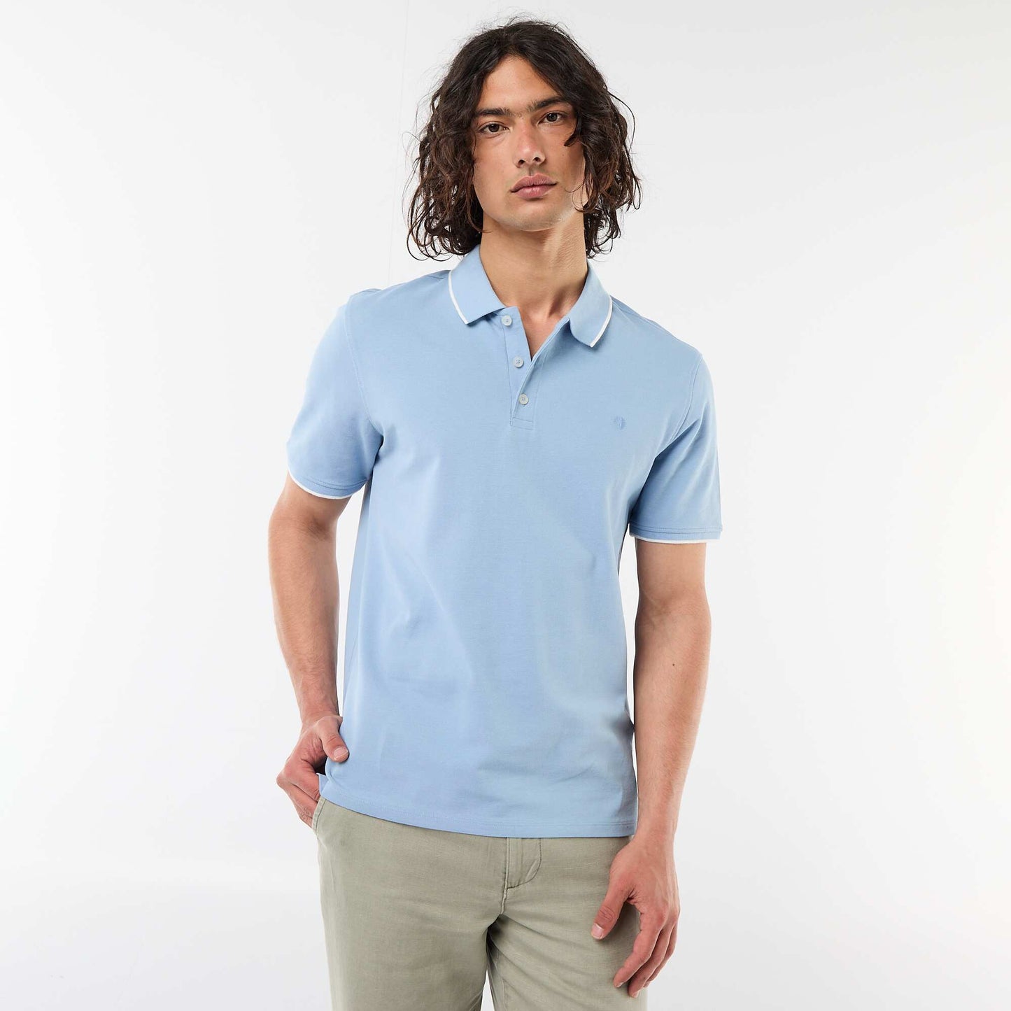 Polo en piqué  de coton BLEU