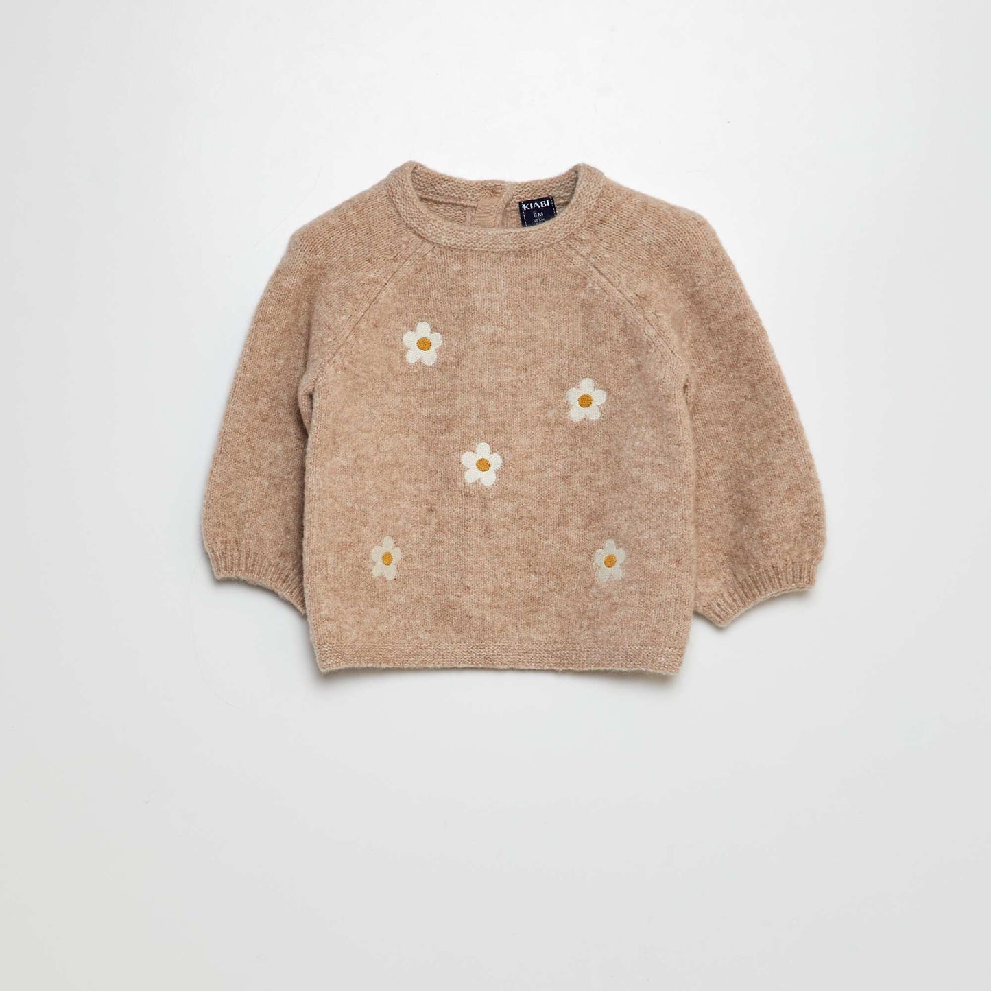 Pull en maille mousseuse avec broderies Beige