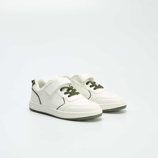 Baskets à lacets élastiques + scratchs BLANC