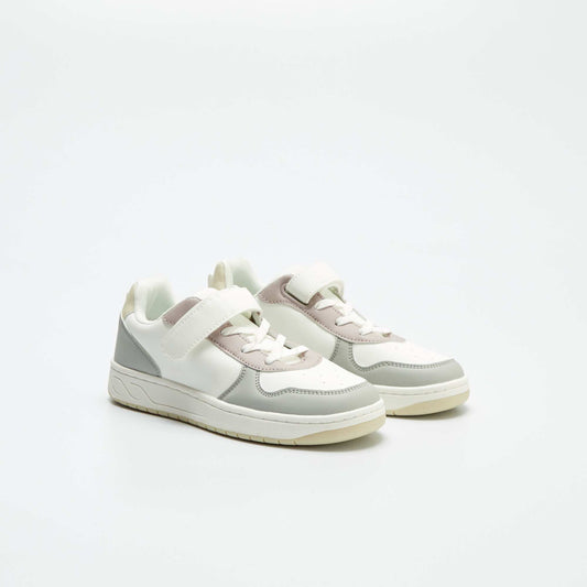 Baskets basses en simili color-block Blanc/gris