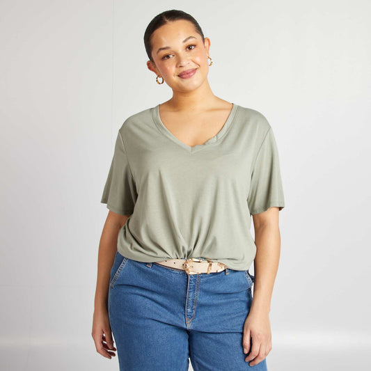 T-shirt basique uni col V VERT