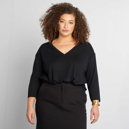 T-shirt long col V NOIR