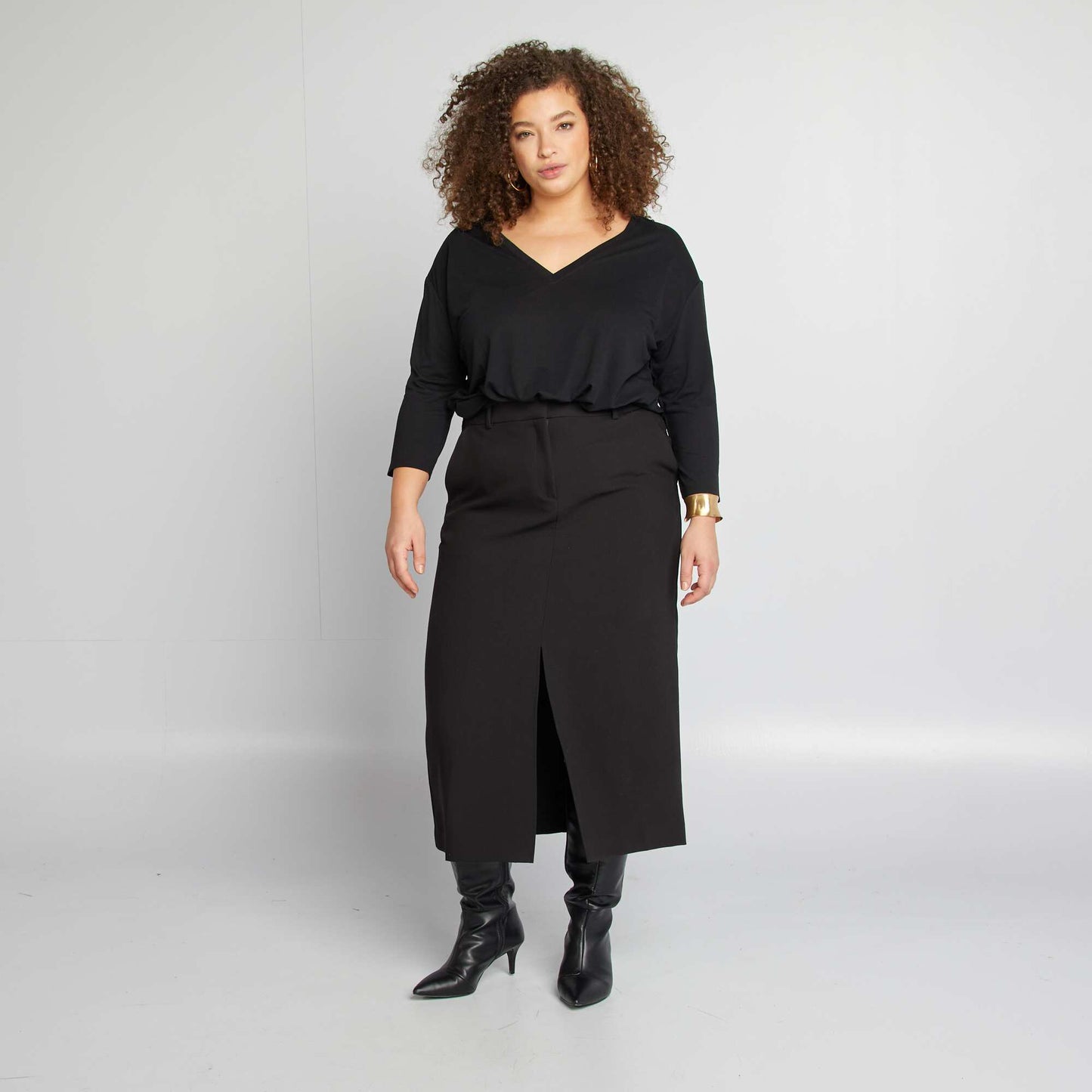 T-shirt long col V NOIR