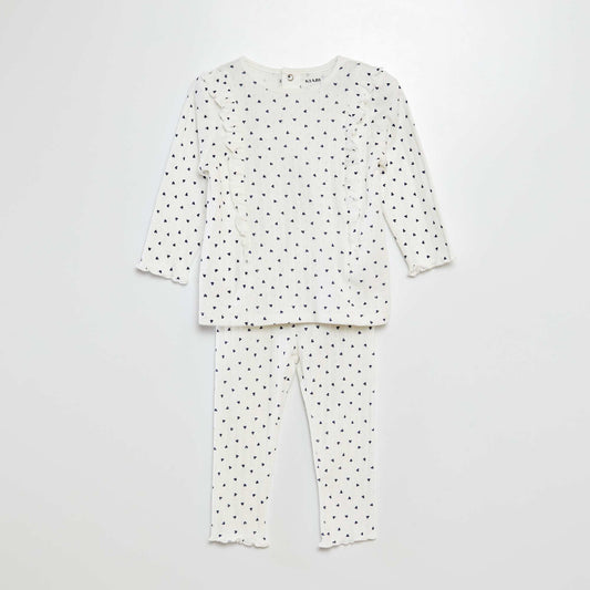 Ensemble t-shirt + legging de pyjama motif cœurs - 2 pièces BLANC