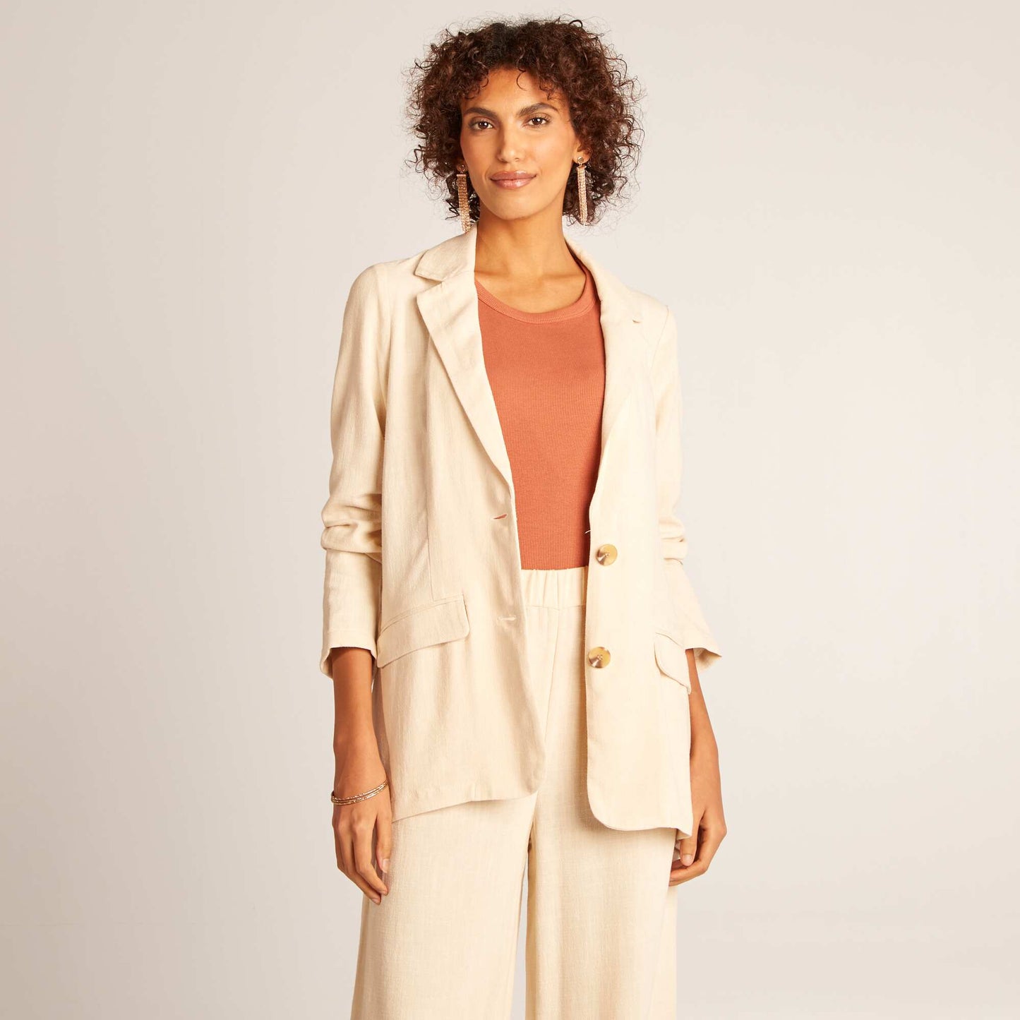 Veste tailleur en lin mélangé BEIGE