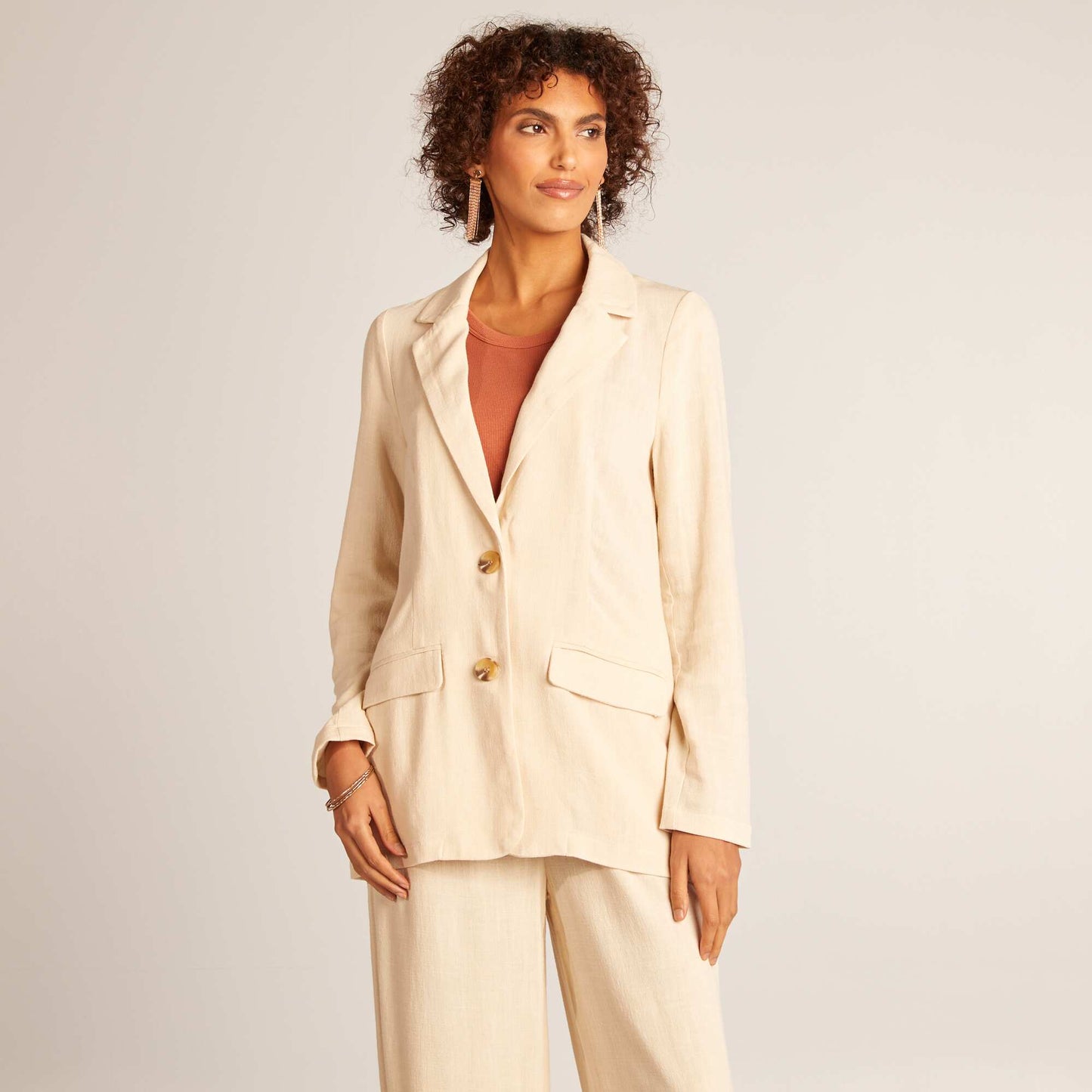 Veste tailleur en lin mélangé BEIGE