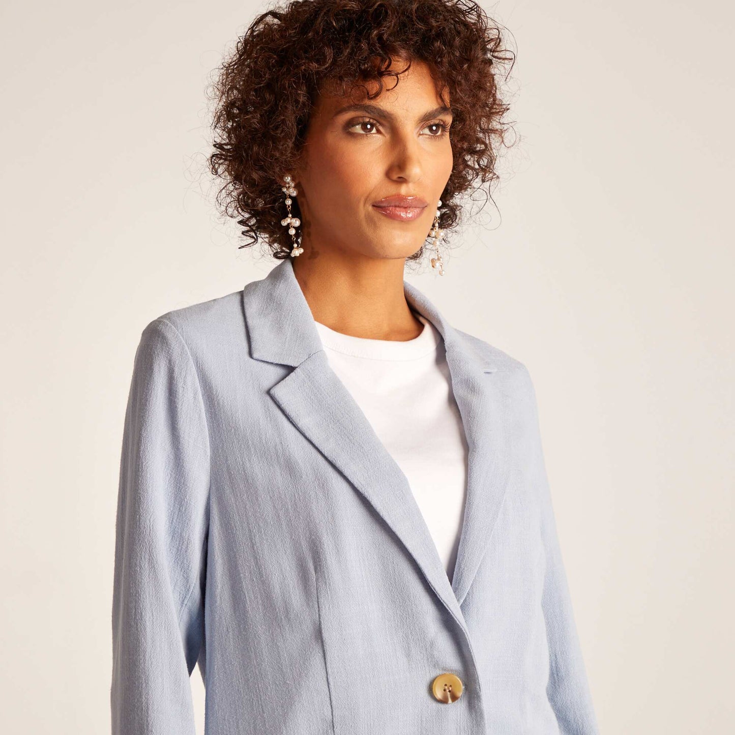 Veste tailleur en lin mélangé BLEU